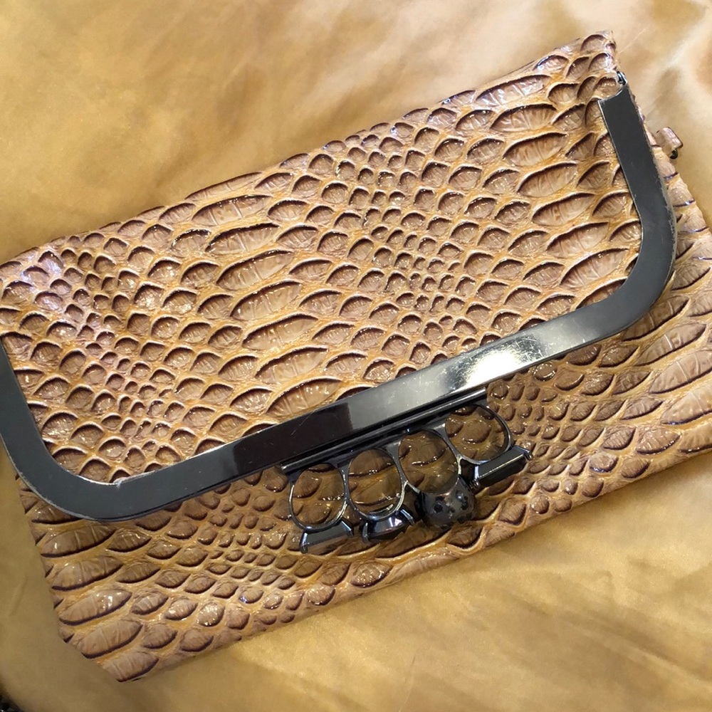 Faux Croc Clutch with Finger Ring Handle